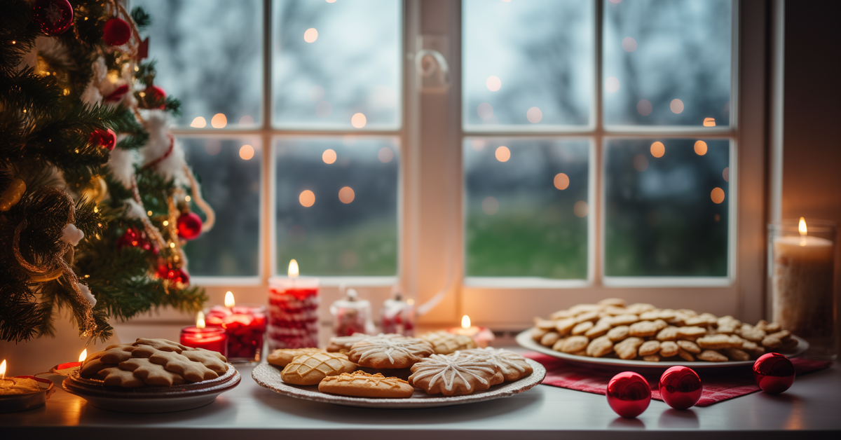 Cookies and Candles at a Christmas Scene